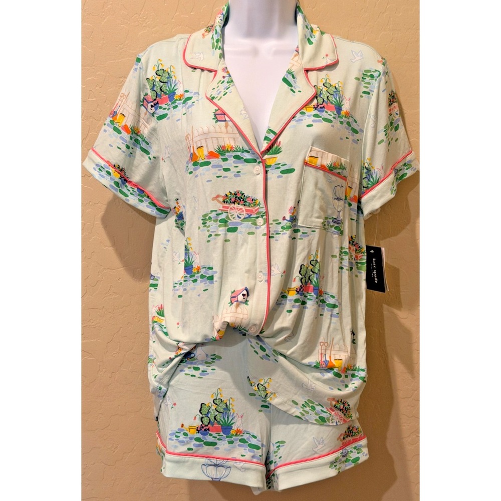 Kate Spade NY Blooming Garden Floral Pajama Set Shorts Size Large Whimsical NEW